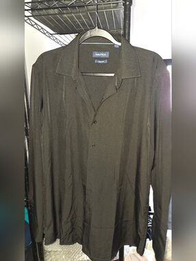 Men's Nautica Black Slim Fit Button-Up Dress Shirt 16-16 1/2 Black